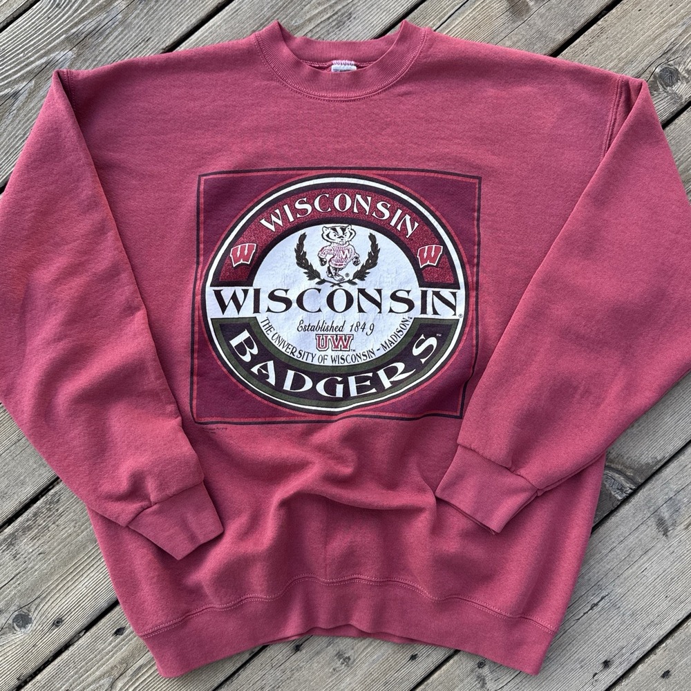 Vintage 90s Wisconsin Badgers Crewneck Sweatshirt XL Fruit Of The Loom College